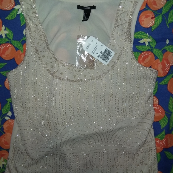 Forever 21 Tops - FOREVER 21 WOMENS TAN COLOR SEQUENCE TANK TOP SIZE S